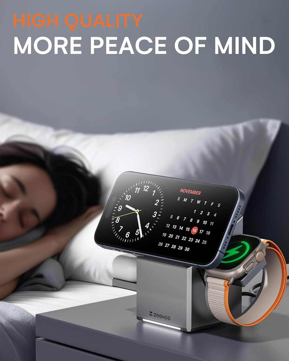 ZEEHOO Qi2 3-in-1 Wireless Charging Station – 15W Magnetic Charger with Auto-Rotating Stand for iPhone, Apple Watch & AirPods