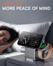 ZEEHOO Qi2 3-in-1 Wireless Charging Station – 15W Magnetic Charger with Auto-Rotating Stand for iPhone, Apple Watch & AirPods
