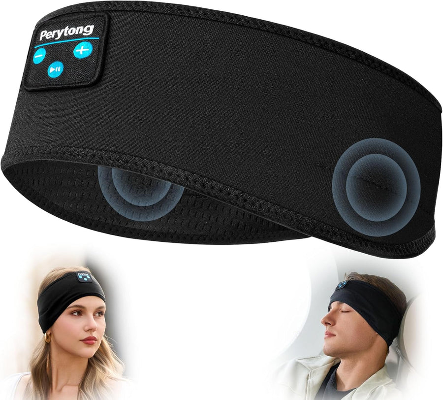 Bluetooth 5.4 Sleep Headphones Headband – Ultra-Thin Wireless Stereo Speakers, 10+ Hour Battery, Washable Sleep Mask for Side Sleepers, Travel & Workouts