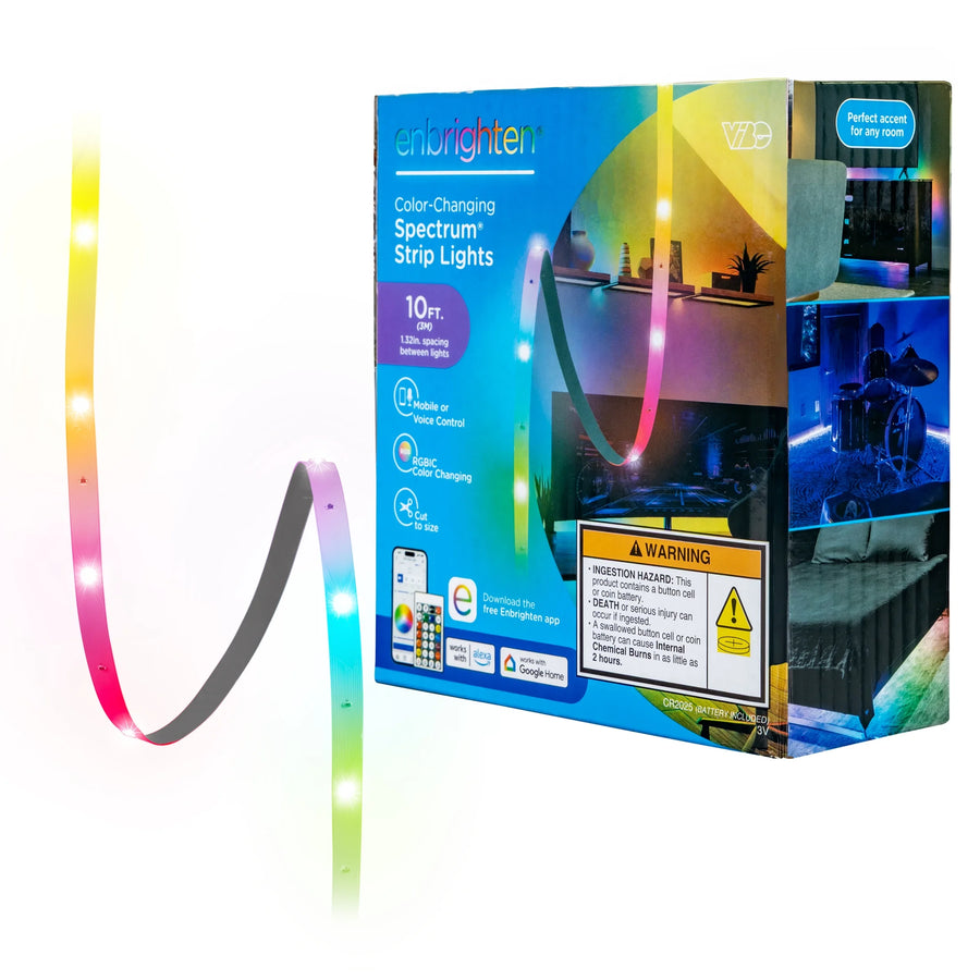 Enbrighten VIBE 10-Ft Smart RGBIC LED Light Strip – Wi-Fi App & Remote Control, Alexa & Google Home, Custom Effects, Dimmable & Cut-to-Fit